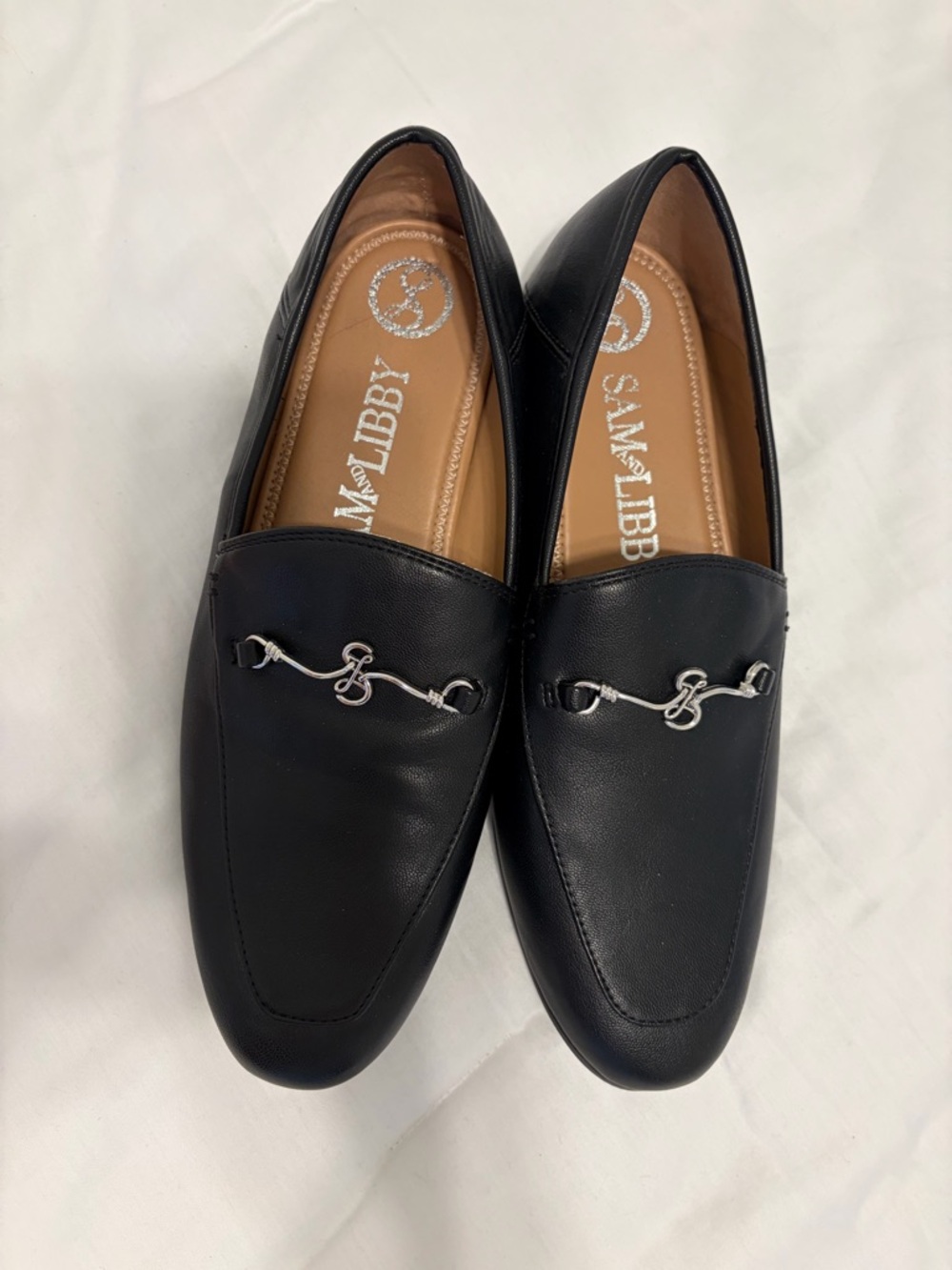 Sam & Libby Black Leather Slip-On Loafers with Silver Bit